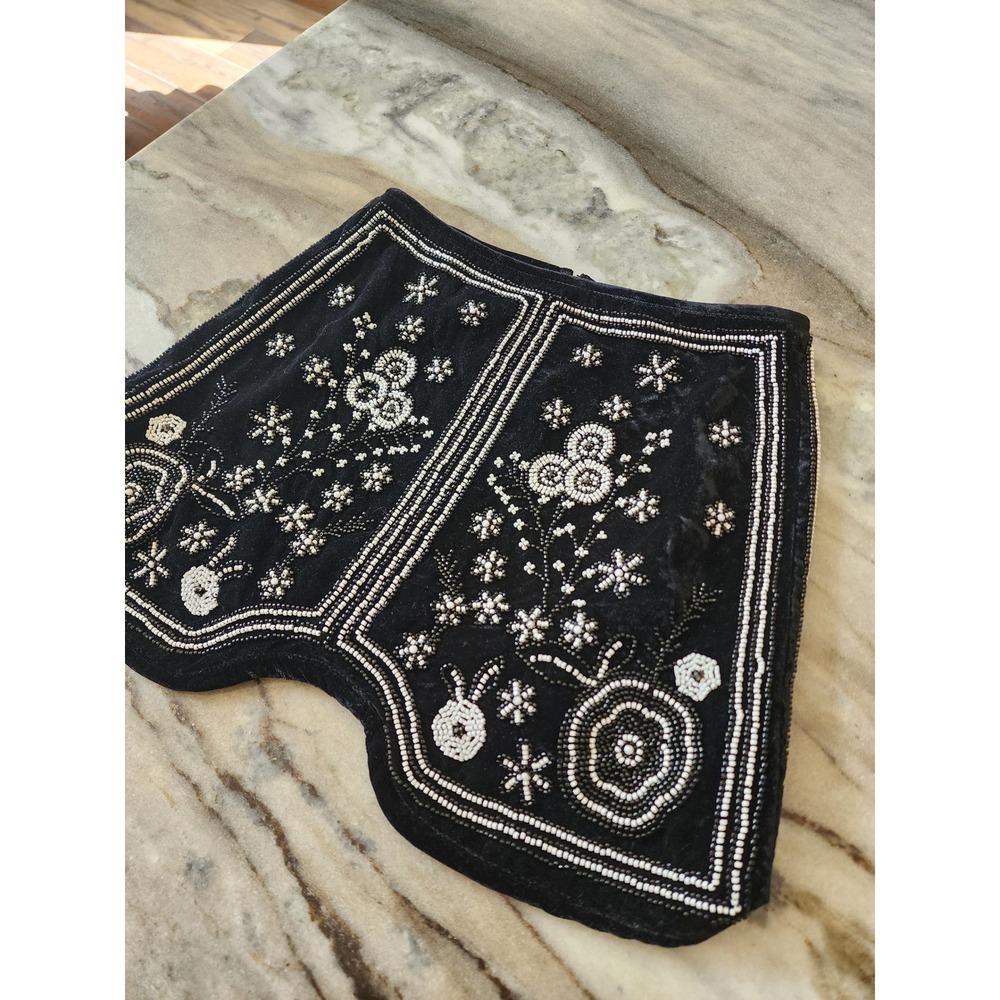 NWT Chelsea & Violet Black Velvet Beaded Floral Mini Skirt Size 0 Boho Festival